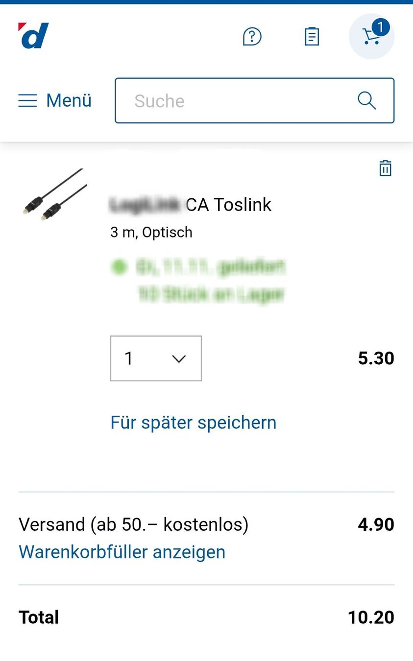 Cavi: 3 Meter digital optical audio cable, Toslink Glasfaser Kabel – Nuovo e nell'imballaggio originale da Uster venduto da -FPS- 1