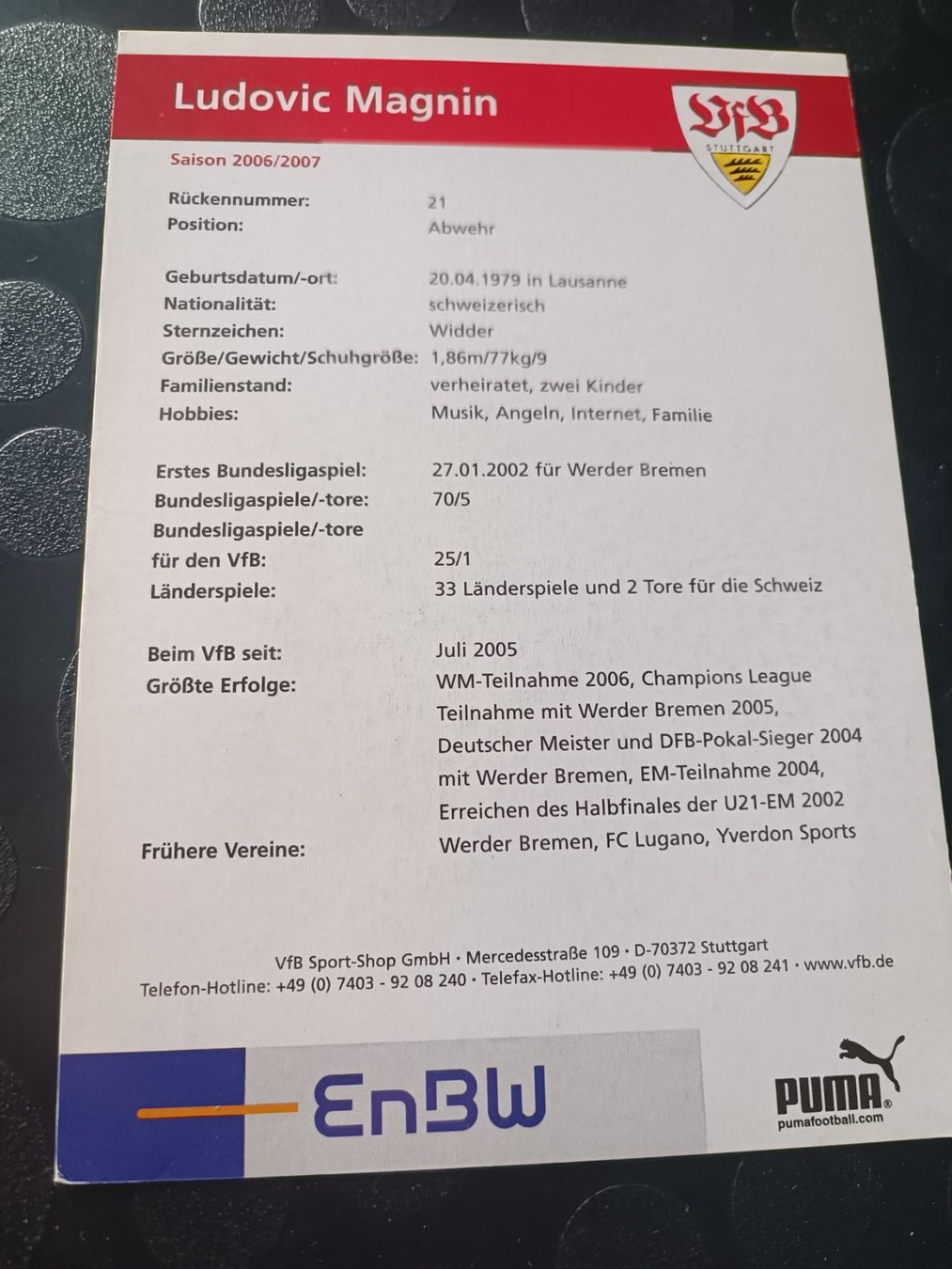 Autografi: Ludovic Magnin - VfB Stuttgart - handsignierte Autogrammkart – Usato da Menziken venduto da Artographs 1