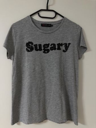 Damen T-Shirt Grau Grösse M "Sugary" Pailletten