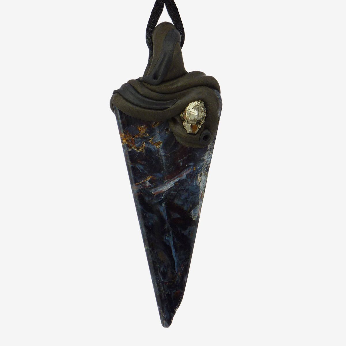 Mineralien & Heilsteine: Blauer Pietersit Steinanhänger mit Pyrit – Neu und originalverpackt aus Meilen von BYRD-Design