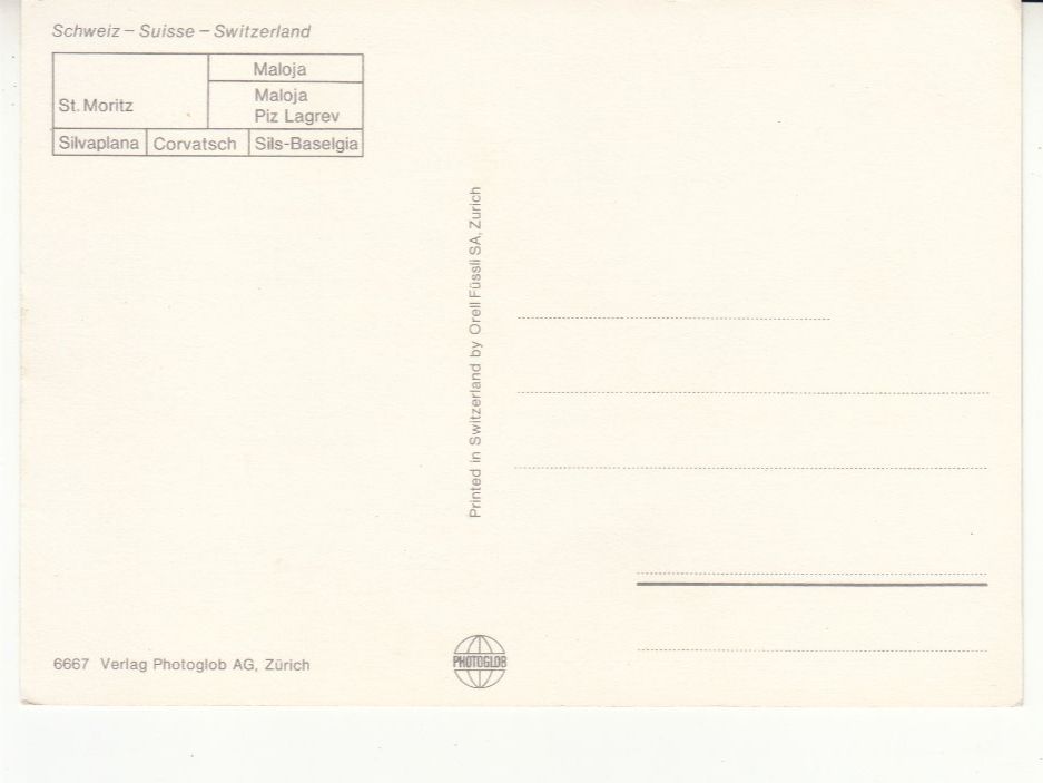 Cartoline postali: St. Moritz Malojapass ca. 1970 – Usato da Bürglen TG venduto da StampGraf 1