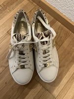 Michael Kors Leather Sneakers, Size 7.5, EU 38, Cream/Snake