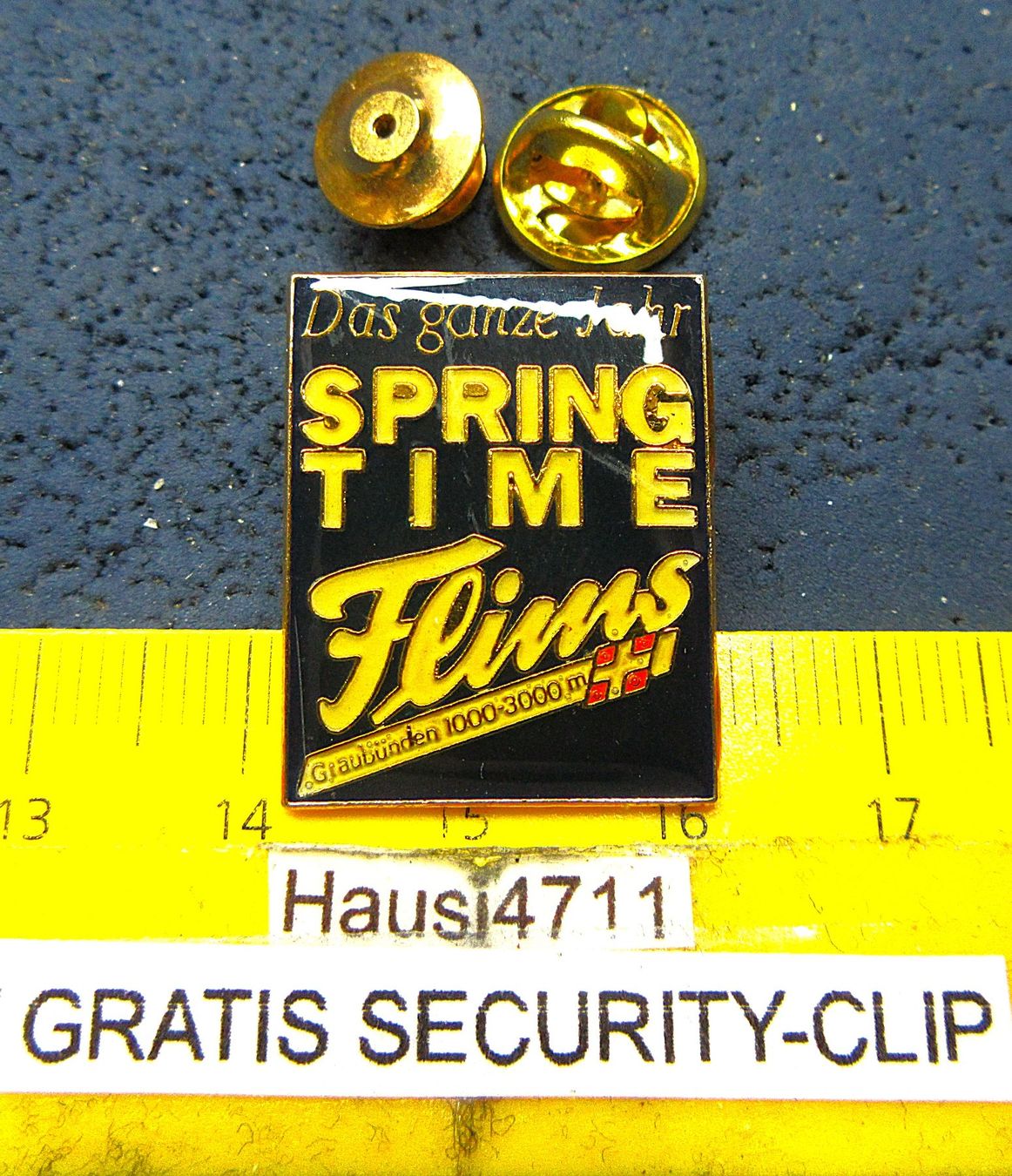 Swiss Placchette & Badge: FLIMS GR PIN GLASIERT GOLDIG "SPRING TIME" – Usato da Ettingen venduto da Hausi4711
