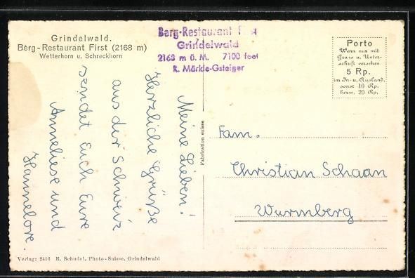 Ansichtskarten: AK Grindelwald, Berg Restaurant First – Gebraucht aus Berlin von bartko-reher 1
