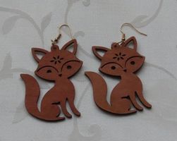 Boucles d'oreilles renard en bois, brun, neuf!