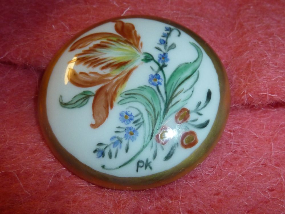 Broche Ancienne En Porcelaine Montée Sur Argent 800 - Années 1930/1940 - Élégance Vintage