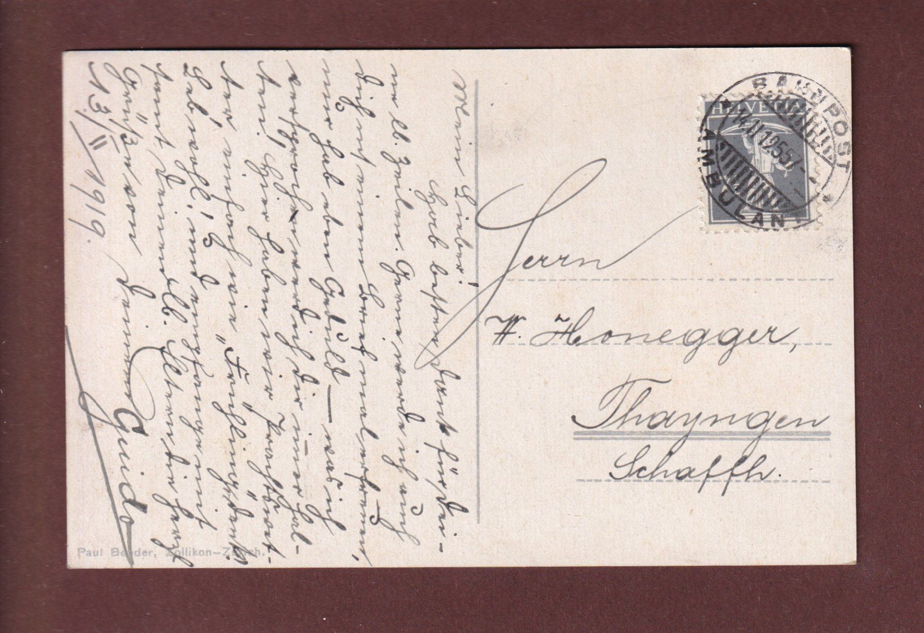 Ansichtskarten: LUGANO - Quai Monumento Washington - 1919 – Gebraucht aus Pully von nicecards 1