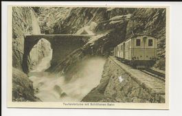 AK ca. 1940 Teufelsbrücke mit Schöllenen-Bahn