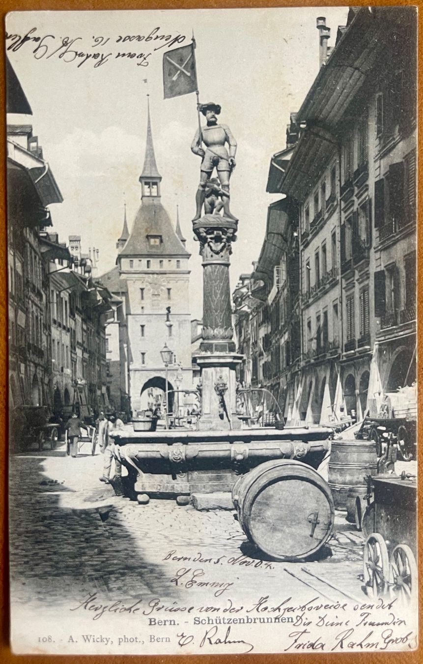 Cartoline postali: BERN - Schützenbrunnen - Animation 1904 – Usato da Lutry venduto da Ediego