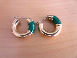 Grosse 18K GG Creolen mit grüne Emaille, Ø20.7 mm, 4.9 Gr.