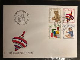 CH 1986 illustrierter FDC Satz Pro Juventute Spielzeuge