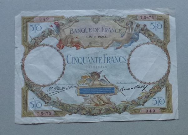 Banconote: Frankreich ++ 50.- Francs 29.11.1929 – Usato da Walkringen venduto da Casablanca777