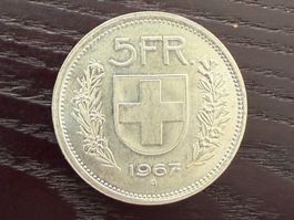 1 x 5 Franken Schweiz 1967 – sehr schöner Stempelglanz