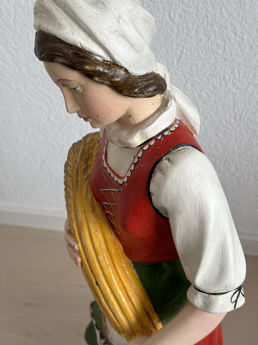 Figuren: Bauerin mit  Ähren bemalt 58 cm Holzschnitzerei – Gebraucht aus Morges von SevArt 5