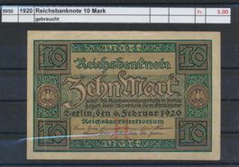 1920 DR, "10 Mark Reichsbanknote", gebraucht