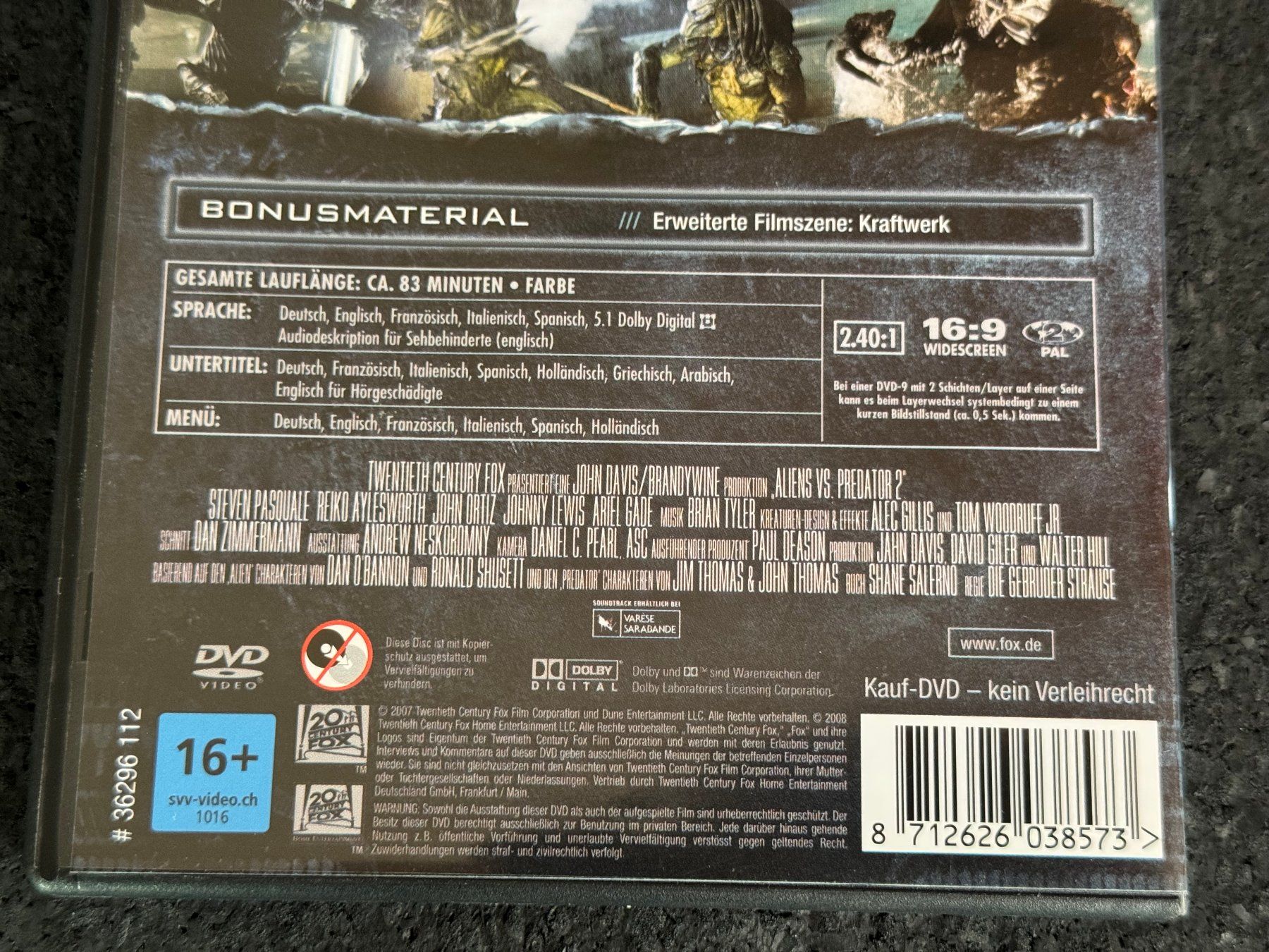 Tutti i DVDs: Aliens vs Predator 2 DVD DE/EN/FR/IT/SP – Usato da Fribourg venduto da tschjoly 3