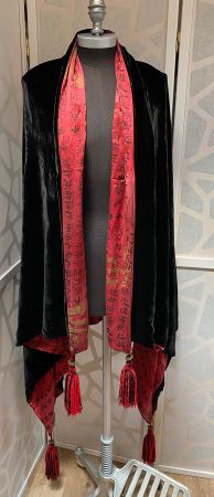 Beautiful vintage black velvet and red silk shawl