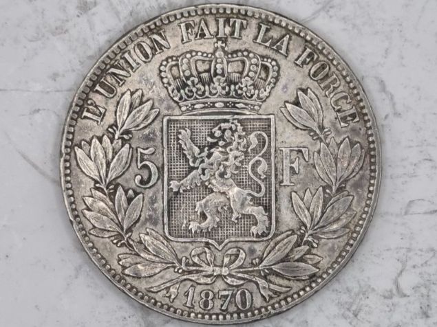 Tutti le monete: Belgique 5 FR 1870 Silber – Usato da Bure venduto da chap981
