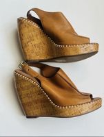 Women's wedge sandals tan leather cork size 9M 