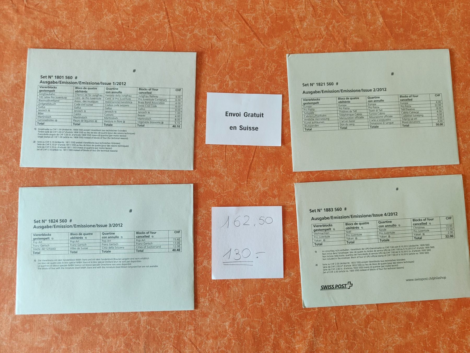 Tutti i francobolli: Timbres 2012 blocs de 4  oblitérés – Nuovo e nell'imballaggio originale da Gryon venduto da Jessicaj87