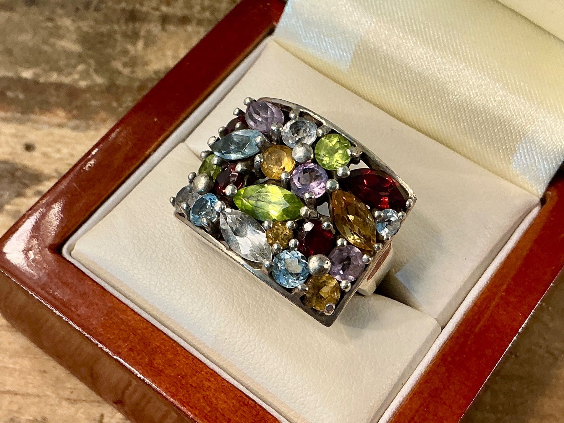 Ringe: VINTAGE MEGA RING STERLING 925 BUNTE EDELSTEINE, GR.56 – Gebraucht aus Biglen von  2