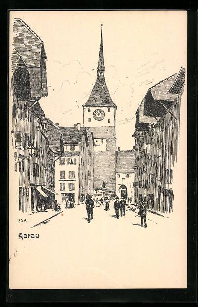 Cartoline postali: Aarau, Strassenpartie mit Rathaus – Usato da Berlin venduto da bartko-reher