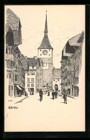 Aarau, Strassenpartie mit Rathaus
