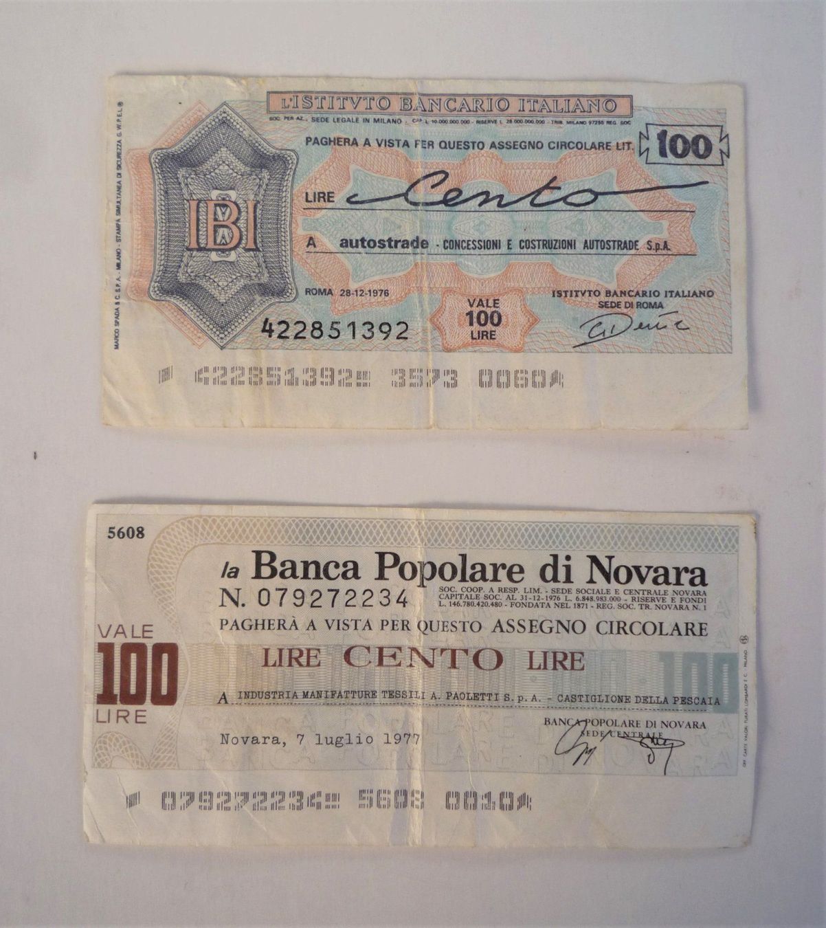 Banknoten: 2 x 100 Lire Checks – Gebraucht aus Rafz von Sonnenblume305