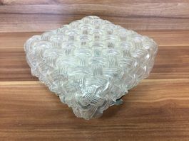 Kultige Deckenleuchte Glas quadratisch Korbgeflecht-Optik