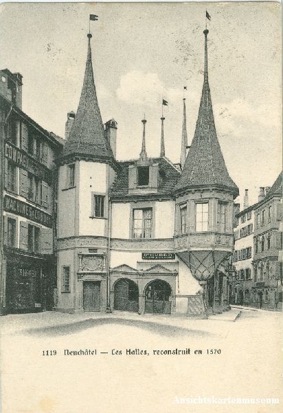 Cartoline postali: Neuchâtel - les halles + 1906 – Usato da Emmenbrücke venduto da teestube
