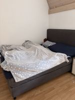 Boxspringbett dunkelgrau Stoffbezug gebrauchter Zustand