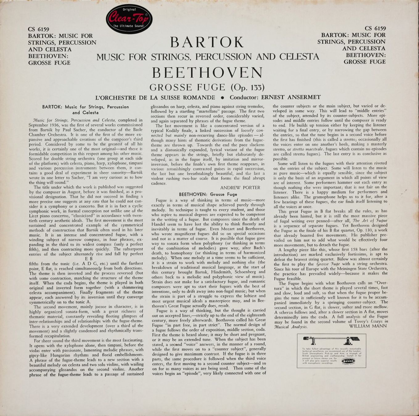Dischi in vinile: London CS 6159 / Bartok / Music For Strings / Ansermet – Usato da Brunnen venduto da Techfreak1 1