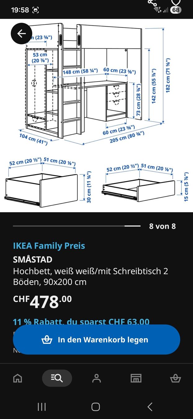 Ikea Letti: IKEA SMASTAD Hochbett mit Schrank – Usato da Goldach venduto da Debo0703 3