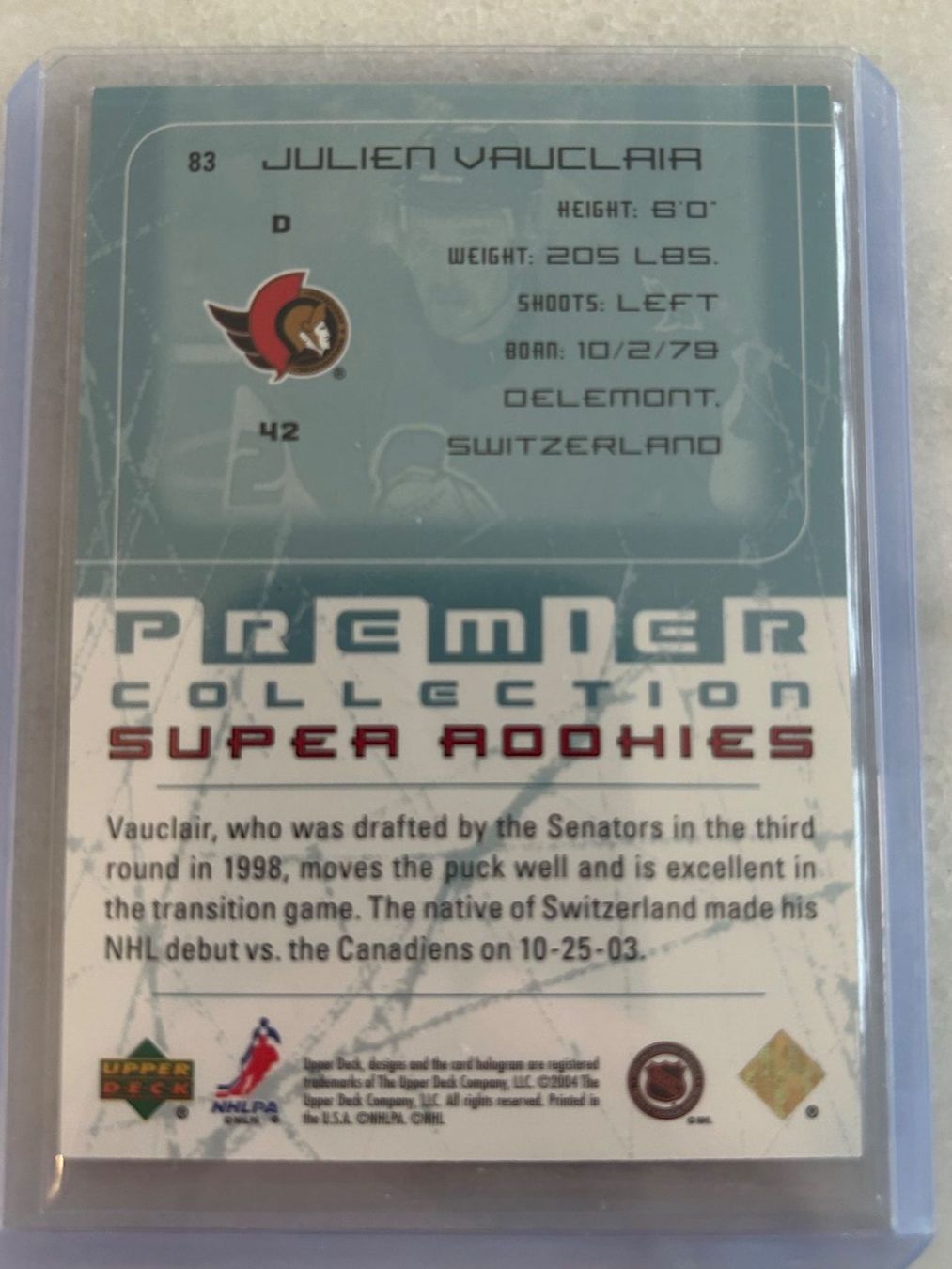 NHL Carte collezionabili: NHL-Player Card "Julien Vauclair" UpperDeck 2004 nummeriert – Nuovo (secondo la descrizione) da Oberwil-Lieli venduto da Mhd 1