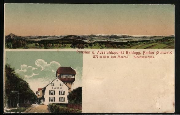 Cartes postales: Baden, Pension Baldegg, Gebirgspanorama – D'occasion à Berlin par bartko-reher
