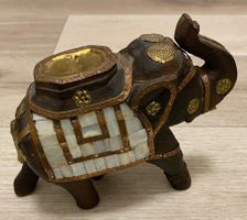 Dekofigur Elefant Holz Messing Perlmutt Indien
