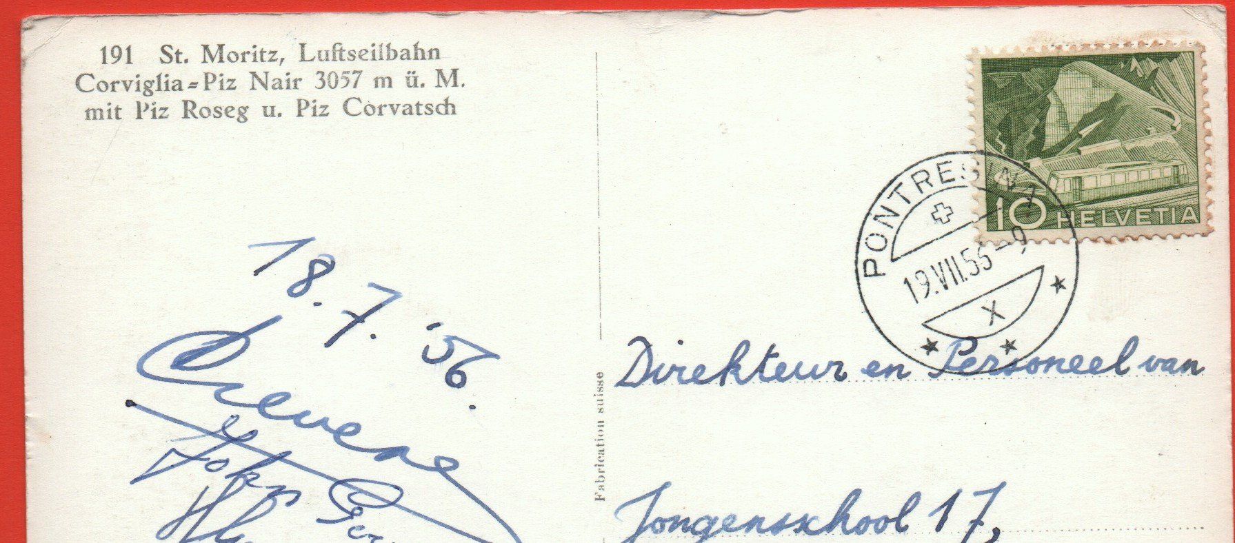 Cartoline postali: ST. MORITZ Luftseilbahn Corviglia Piz Nair – Usato da Jona venduto da philajona 1