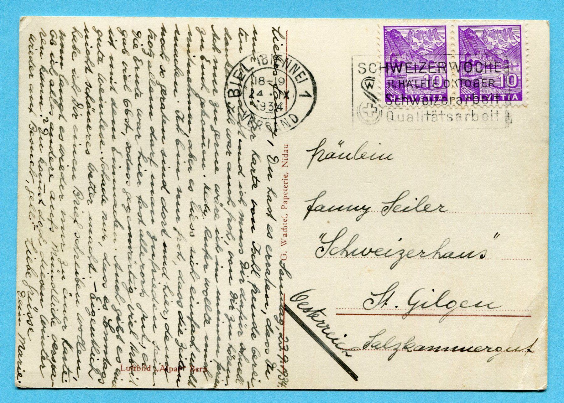 Cartoline postali: Nidau 1934 – Usato da Opfikon venduto da Prophila 1