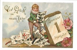 Neujahr - viel Glück - Pajasse Kalender - Präge-Litho - 1904