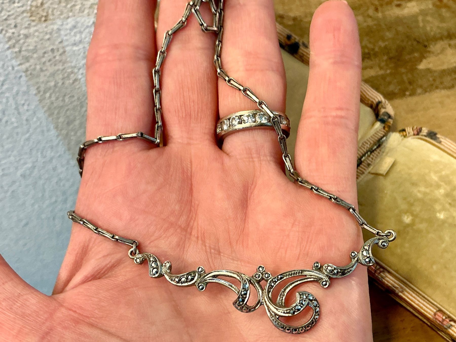 Catenine: JUGENDSTIL COLLIER SILBER 835 MARKASITE UM 1900, TOP – Usato da Biglen venduto da Limarkt 6