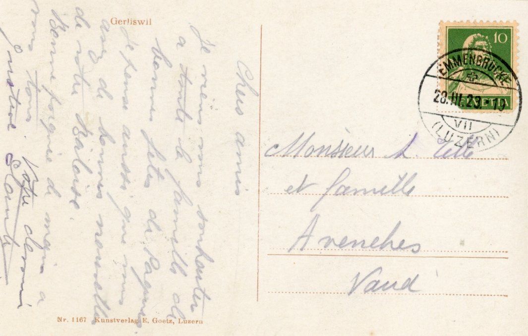 Cartes postales: Gerliswil   LU        um  1 9 2 3 – D'occasion à Brig par Valcards54 1