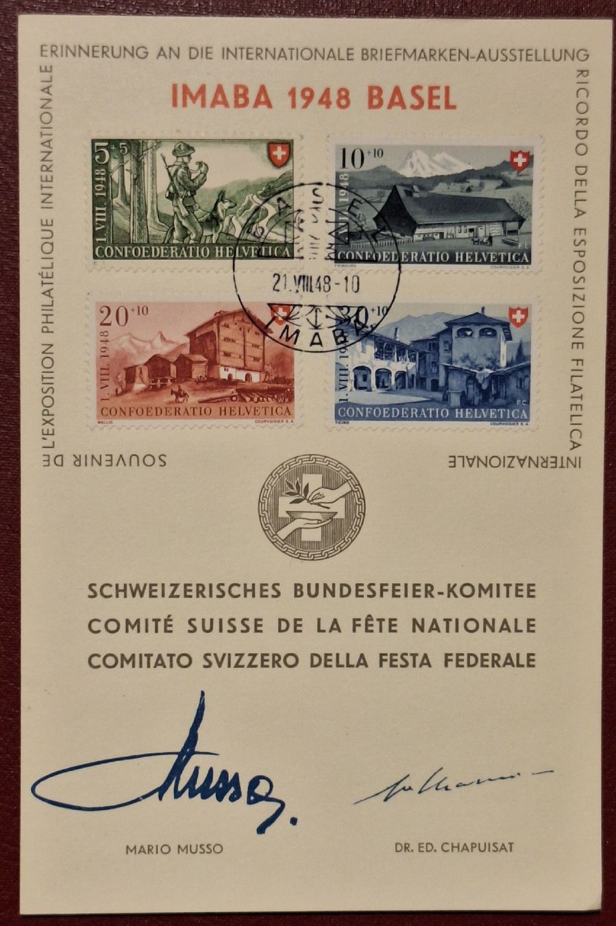 Tutti i francobolli: Imaba 1948 Basel Pro Patria  – Usato da Balgach venduto da SIMEON27