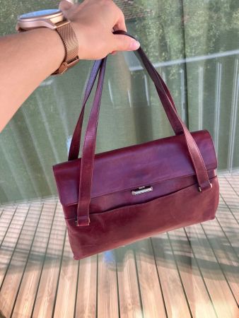 Vintage Handtasche/Schultertasche Leder dunkelrot (bordeaux)