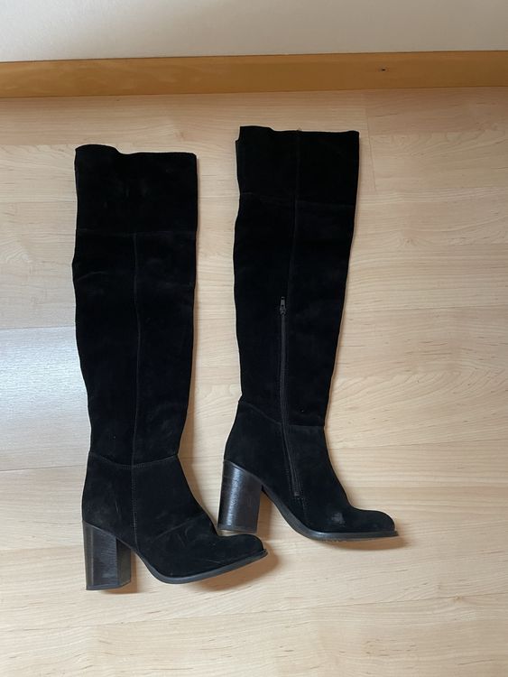 Schwarze Wildleder Overknee-Stiefel Gr. 37 1