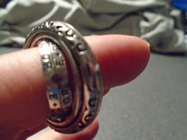 Ring Size 9, silberfarbig, 3-teilig, schwarzes Muster