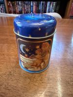 Blechdose mit Engel Motiv blau gold 10 cm guter Zustand