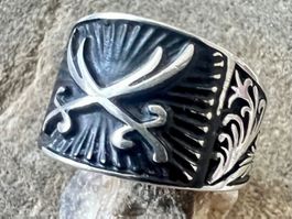Massiver Herrenring 925 Silber Schwerter & Ornamente Gr.66