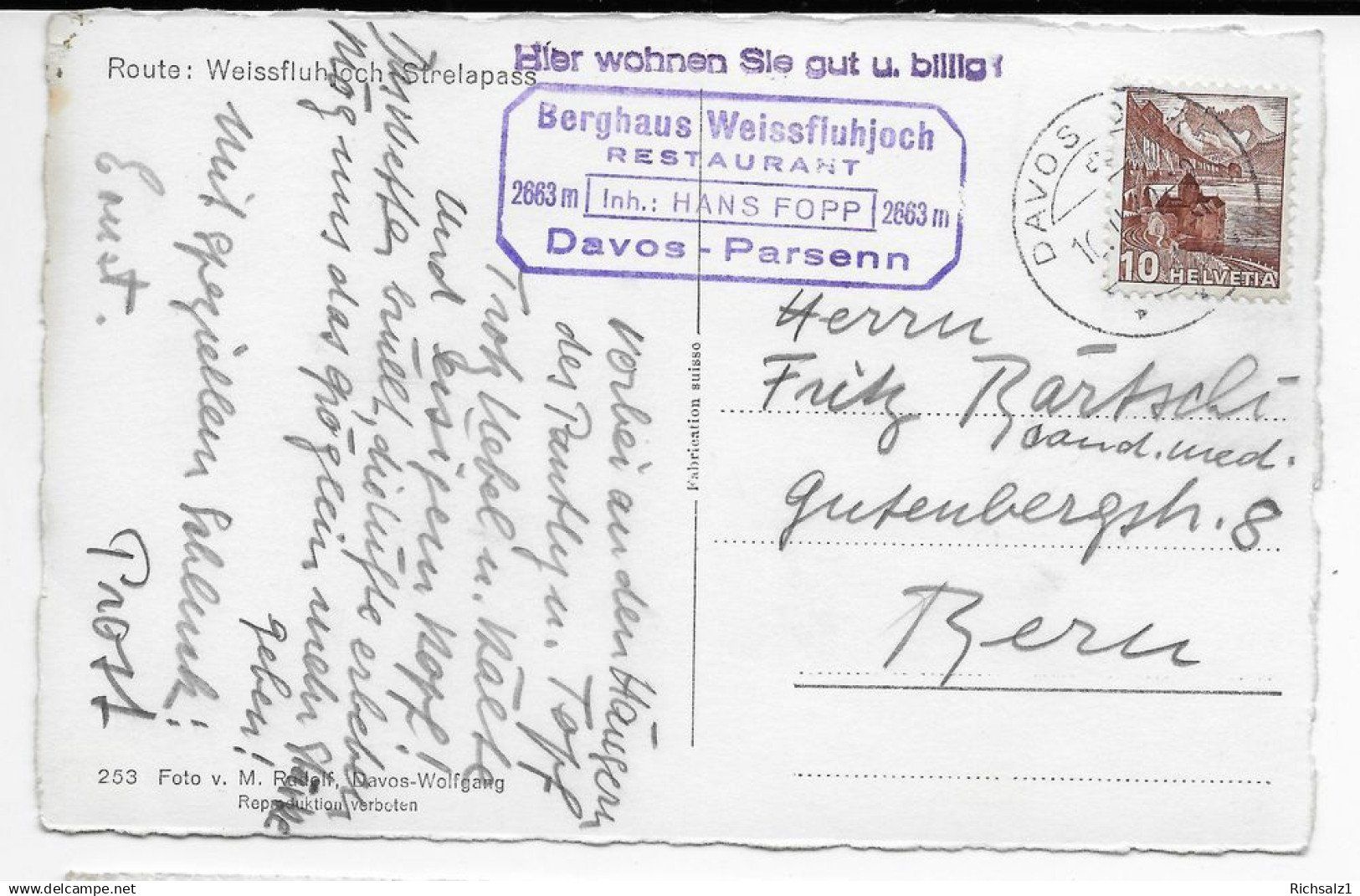 Cartoline postali: Route Weissfluhjoch, Strelapass – Usato da Hefenhofen venduto da Richsalz 1