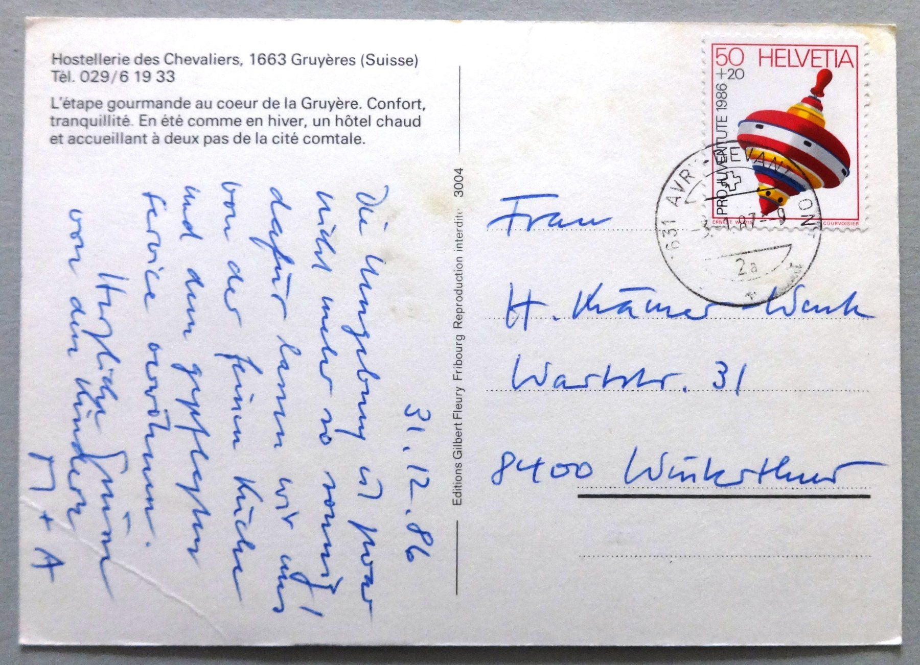 Cartoline postali: Hostellerie des Chevaliers, Gruyères – Difettoso da Fétigny venduto da Billy2miny 1