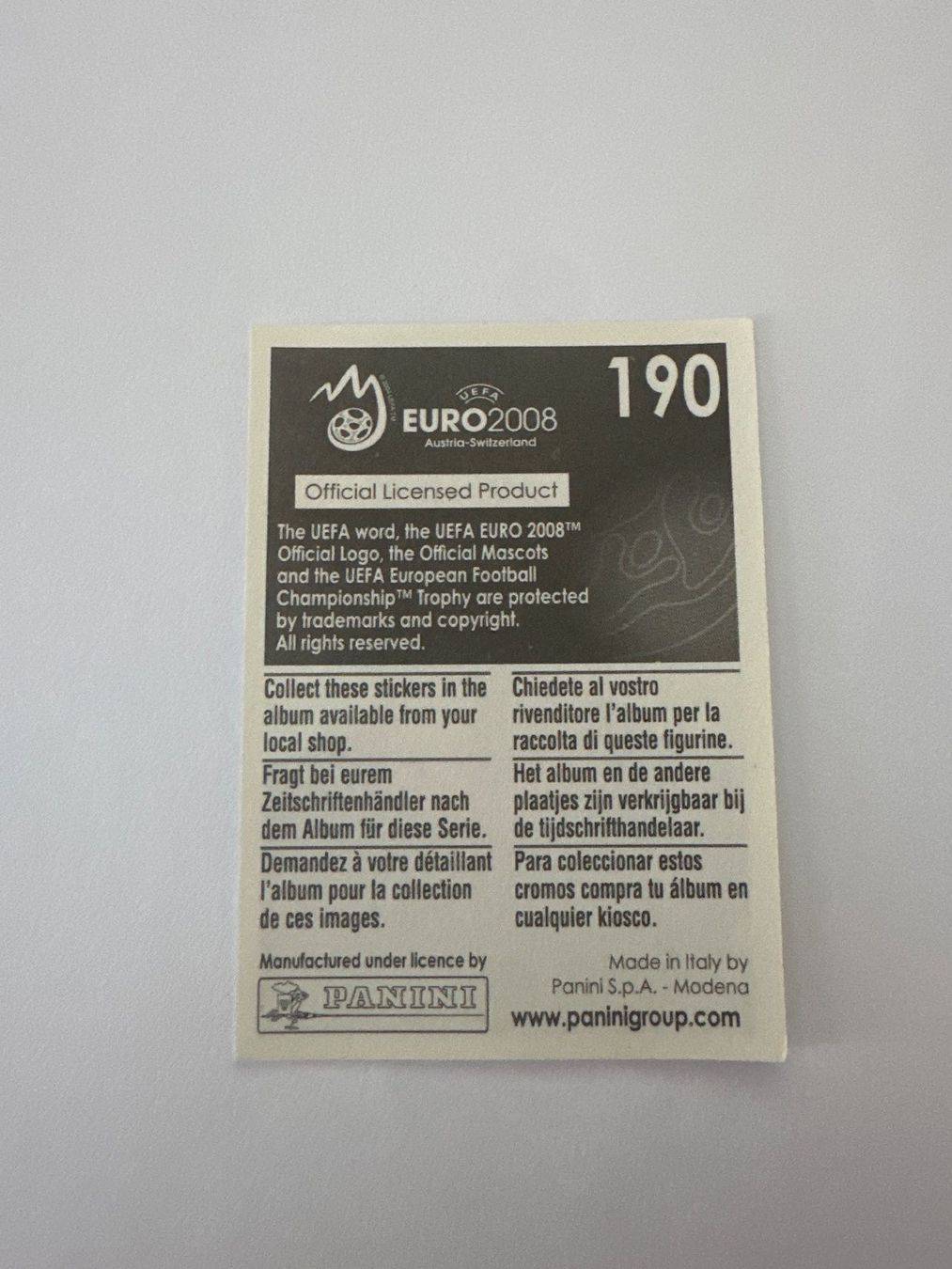 Panini Carte collezionabili: Panini UEFA EM 2008 Sticker - Nr. 190 – Usato da Sulz AG venduto da DealWerk 1